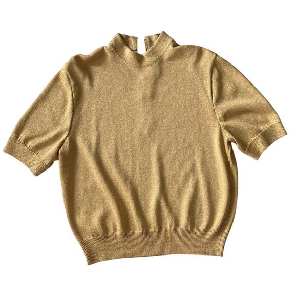 Vintage St. John Gold Metallic Knit Short Sleeve Sweater L - Picture 4 of 6